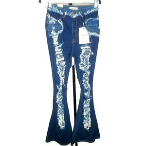 Aphrodite AP Blue Jeans Women's Size 9 Dark Wash Stretchy Bell bottom distressed